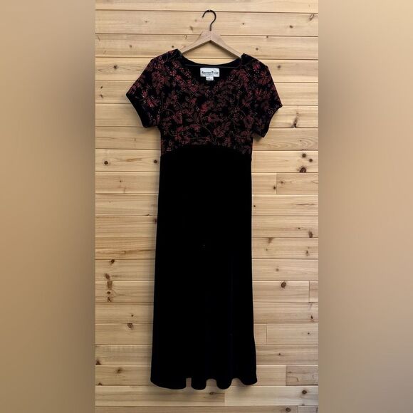 Another Thyme Size Large Maxi Velvet Dress Sparkly Red Floral Whimsigoth - Picture 1 of 13